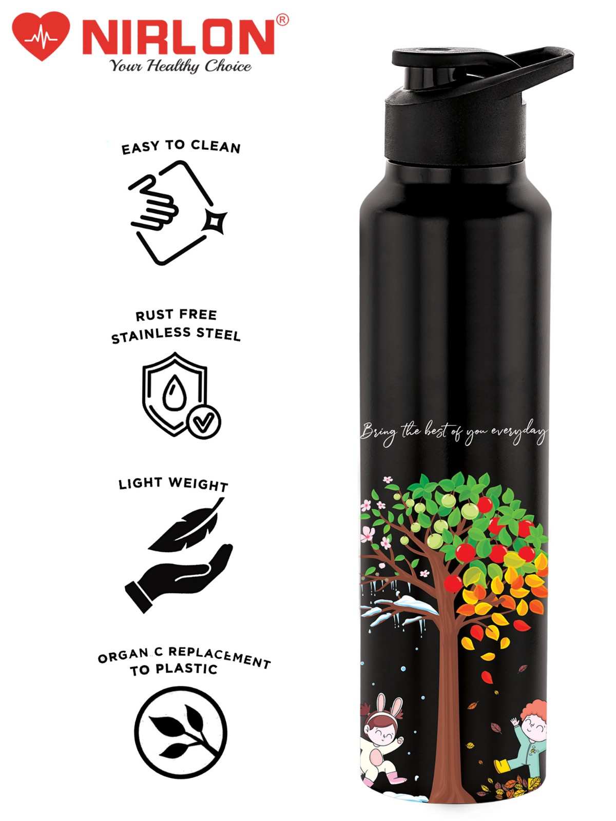 NIRLON Classic Flip UV Printed Single Wall Stainless Steel Sipper Cap Water Bottle 1000ml |Fridge Water Bottle| Office Bottle|Gym Bottle|School Bottle|Treking Bottle|Travel Bottle (I am The Best Black) - Image 5