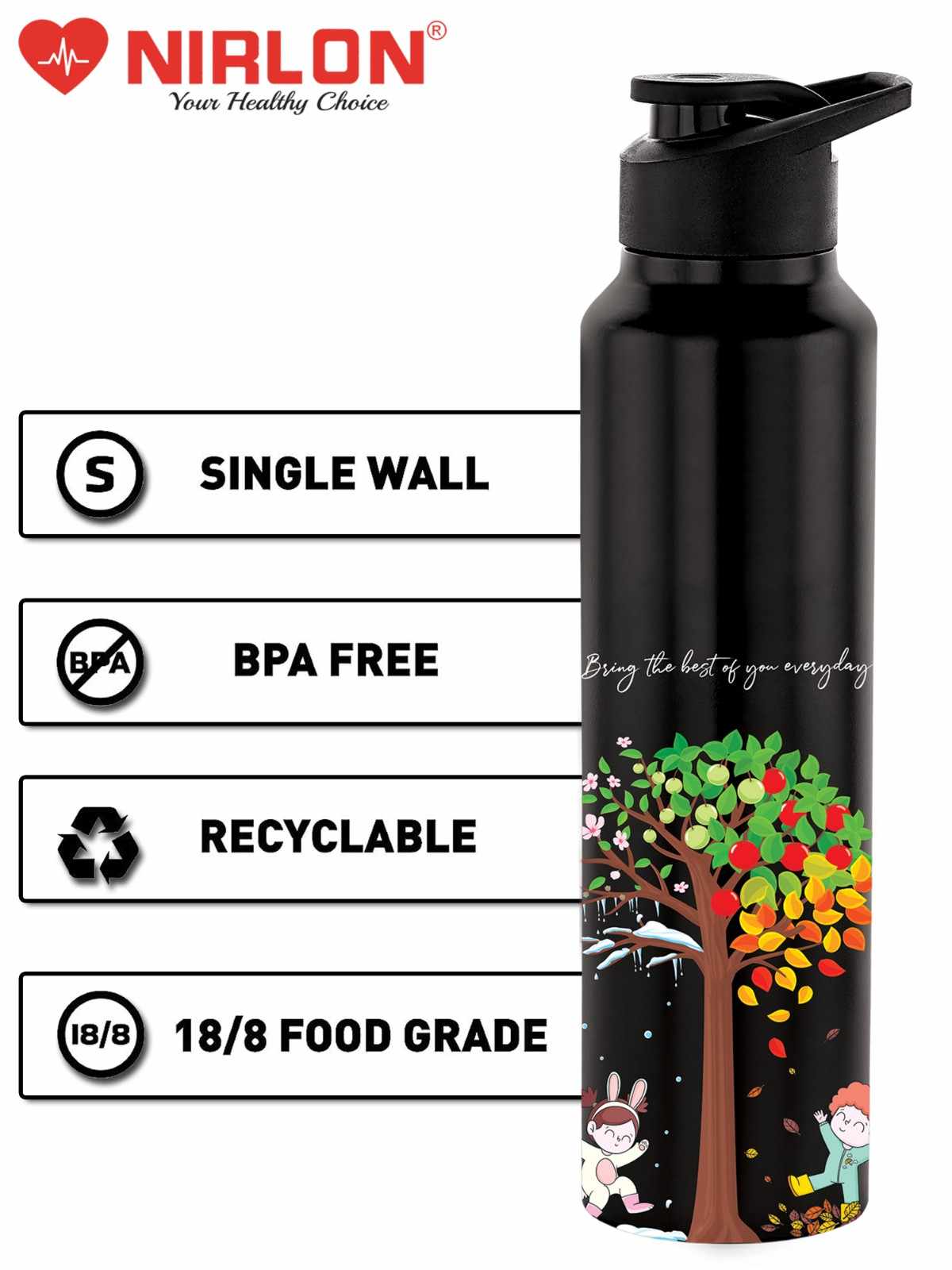 NIRLON Classic Flip UV Printed Single Wall Stainless Steel Sipper Cap Water Bottle 1000ml |Fridge Water Bottle| Office Bottle|Gym Bottle|School Bottle|Treking Bottle|Travel Bottle (I am The Best Black) - Image 4