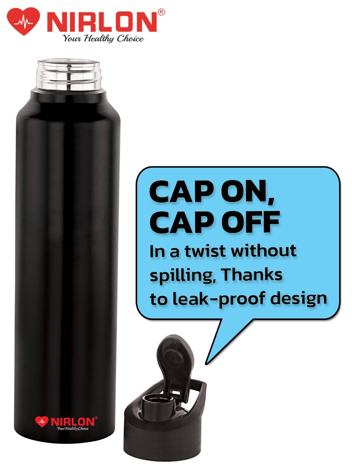 NIRLON Classic Flip UV Printed Single Wall Stainless Steel Sipper Cap Water Bottle 1000ml |Fridge Water Bottle| Office Bottle|Gym Bottle|School Bottle|Treking Bottle|Travel Bottle (I am The Best Black) - Image 3