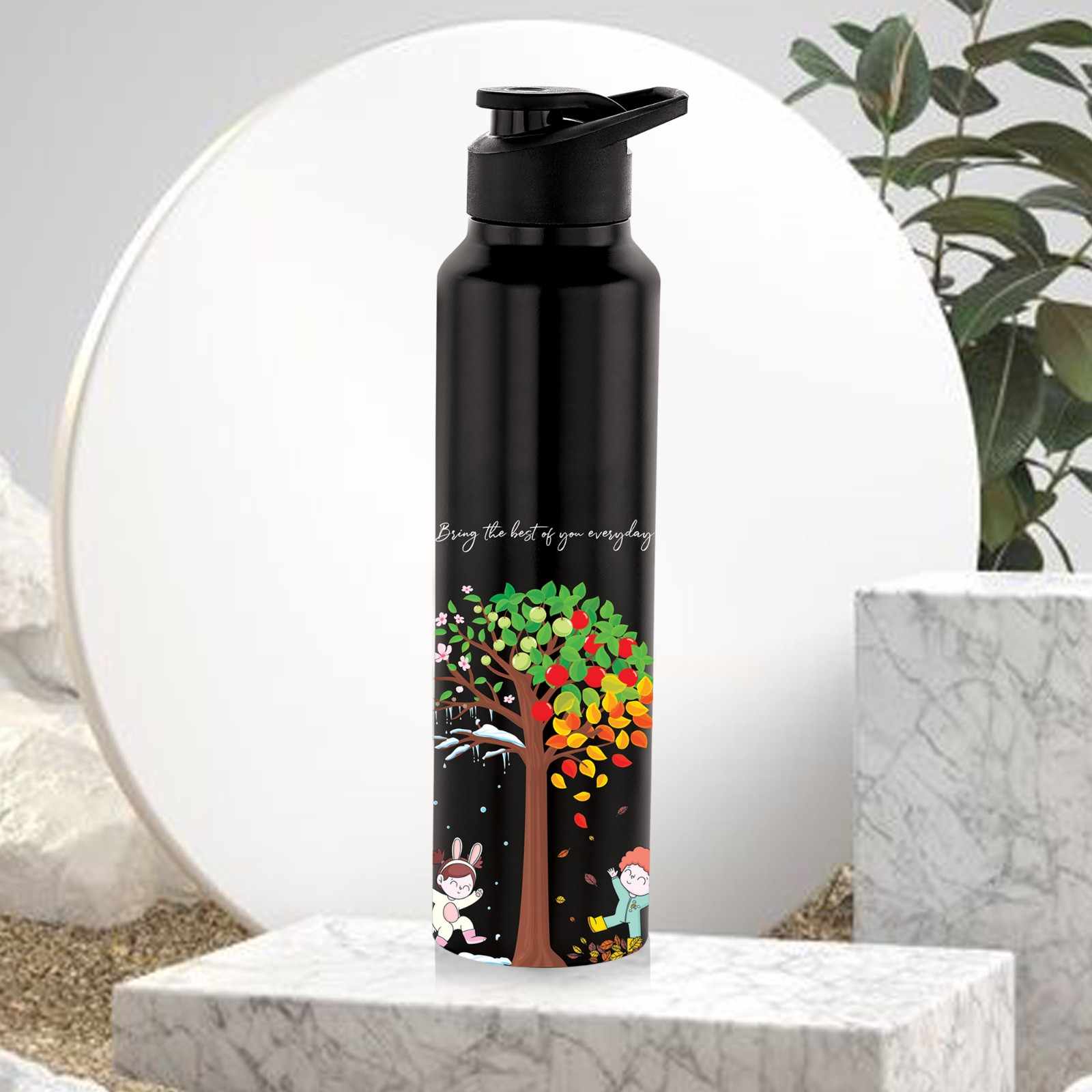 NIRLON Classic Flip UV Printed Single Wall Stainless Steel Sipper Cap Water Bottle 1000ml |Fridge Water Bottle| Office Bottle|Gym Bottle|School Bottle|Treking Bottle|Travel Bottle (I am The Best Black)