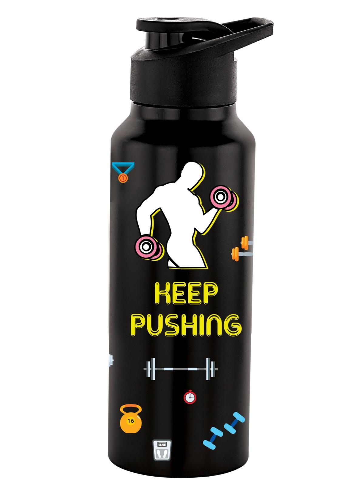 NIRLON Stainless Steel Single Walled Water Bottle 750ml, Water Bottles For Fridge, School,Gym,Home,office,Boys, Girls, Kids, Leak Proof (UV Printed Bottle, Keep Pushing, Sipper Cap) - Image 2