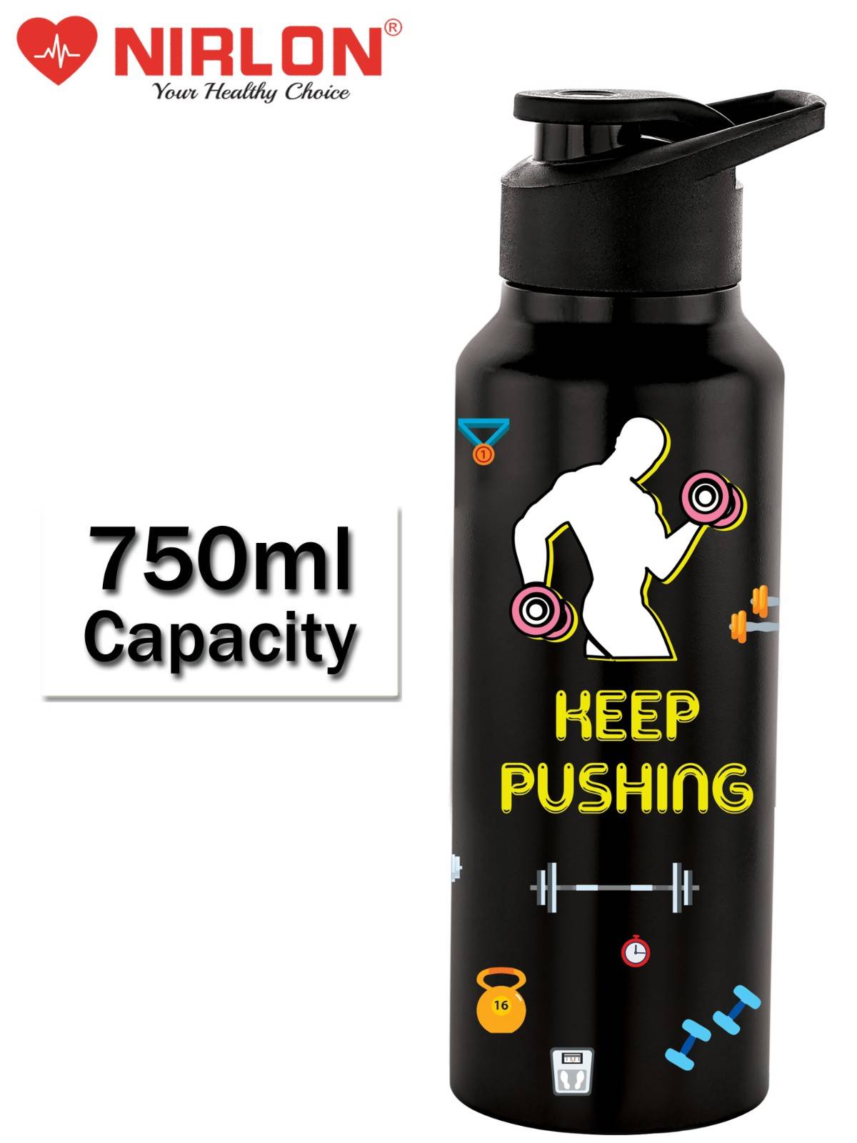 NIRLON Stainless Steel Single Walled Water Bottle 750ml, Water Bottles For Fridge, School,Gym,Home,office,Boys, Girls, Kids, Leak Proof (UV Printed Bottle, Keep Pushing, Sipper Cap) - Image 8