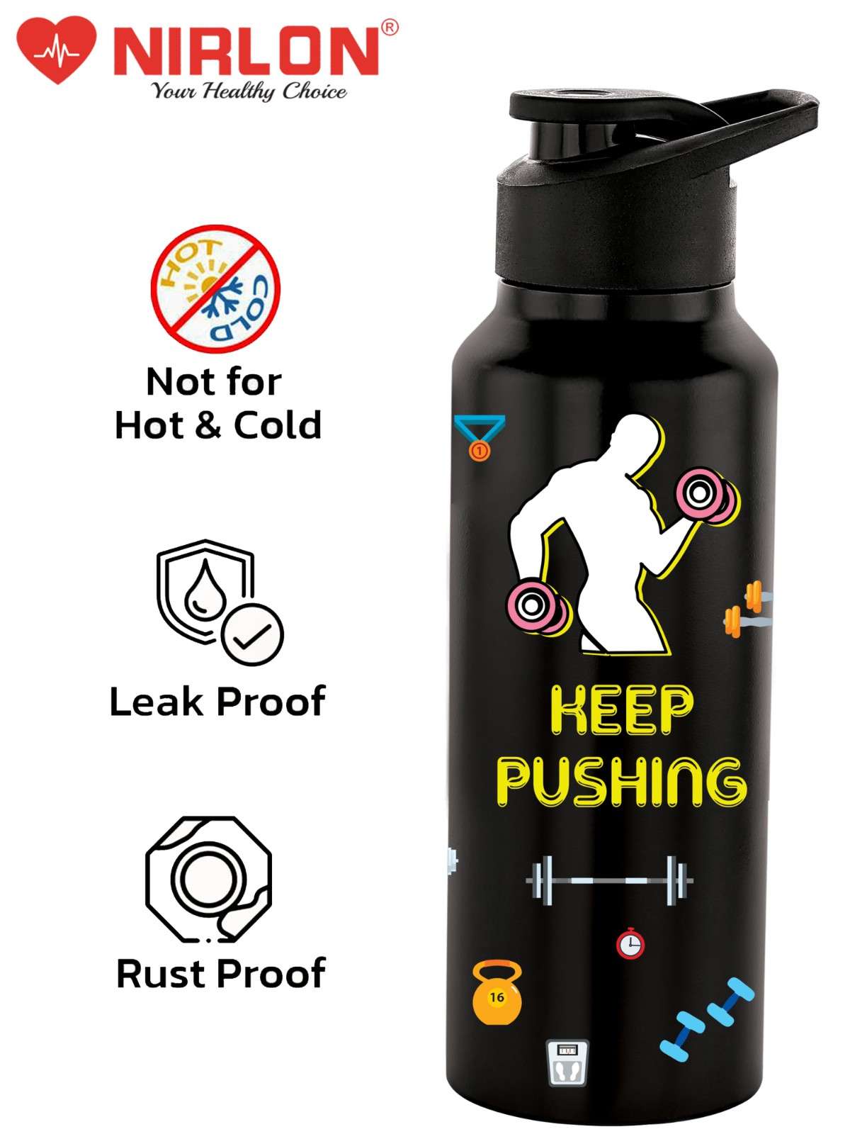 NIRLON Stainless Steel Single Walled Water Bottle 750ml, Water Bottles For Fridge, School,Gym,Home,office,Boys, Girls, Kids, Leak Proof (UV Printed Bottle, Keep Pushing, Sipper Cap) - Image 7