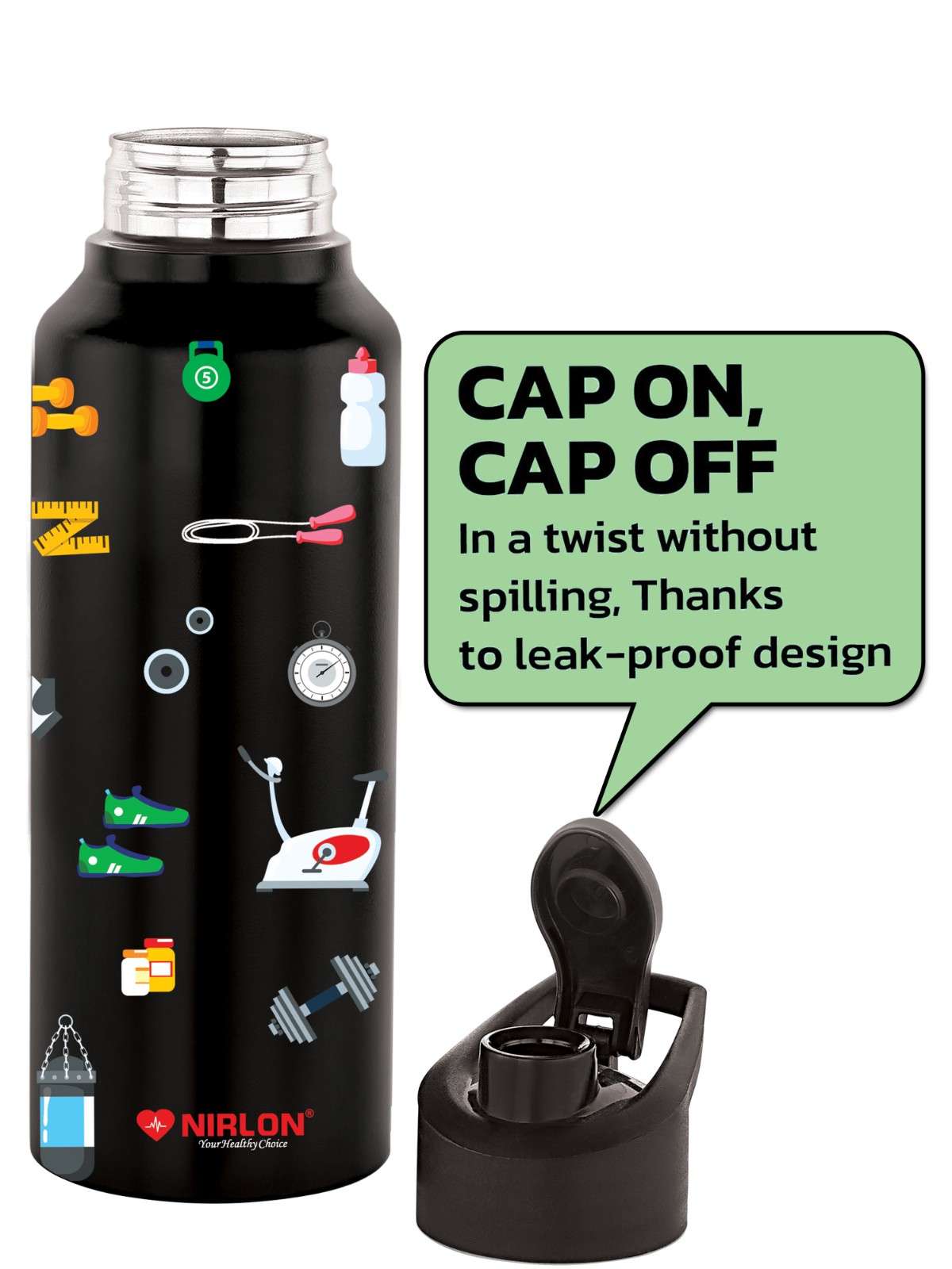 NIRLON Stainless Steel Single Walled Water Bottle 750ml, Water Bottles For Fridge, School,Gym,Home,office,Boys, Girls, Kids, Leak Proof (UV Printed Bottle, Keep Pushing, Sipper Cap) - Image 4