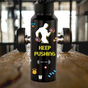 NIRLON Stainless Steel Single Walled Water Bottle 750ml, Water Bottles For Fridge, School,Gym,Home,office,Boys, Girls, Kids, Leak Proof (UV Printed Bottle, Keep Pushing, Sipper Cap)