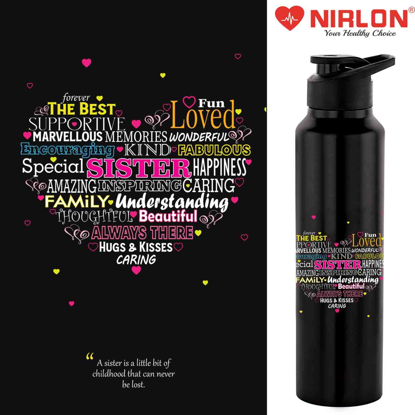 NIRLON Classic Flip UV Printed Single Wall Stainless Steel Sipper Cap Water Bottle 1000ml |Fridge Water Bottle| Office Bottle|Gym Bottle|School Bottle|Treking Bottle|Travel Bottle (Sister Design) - Image 8