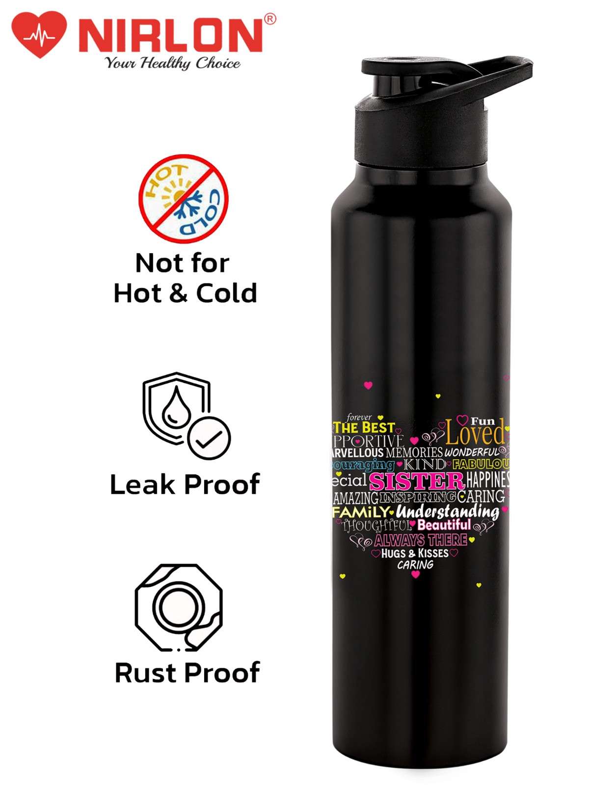NIRLON Classic Flip UV Printed Single Wall Stainless Steel Sipper Cap Water Bottle 1000ml |Fridge Water Bottle| Office Bottle|Gym Bottle|School Bottle|Treking Bottle|Travel Bottle (Sister Design) - Image 7