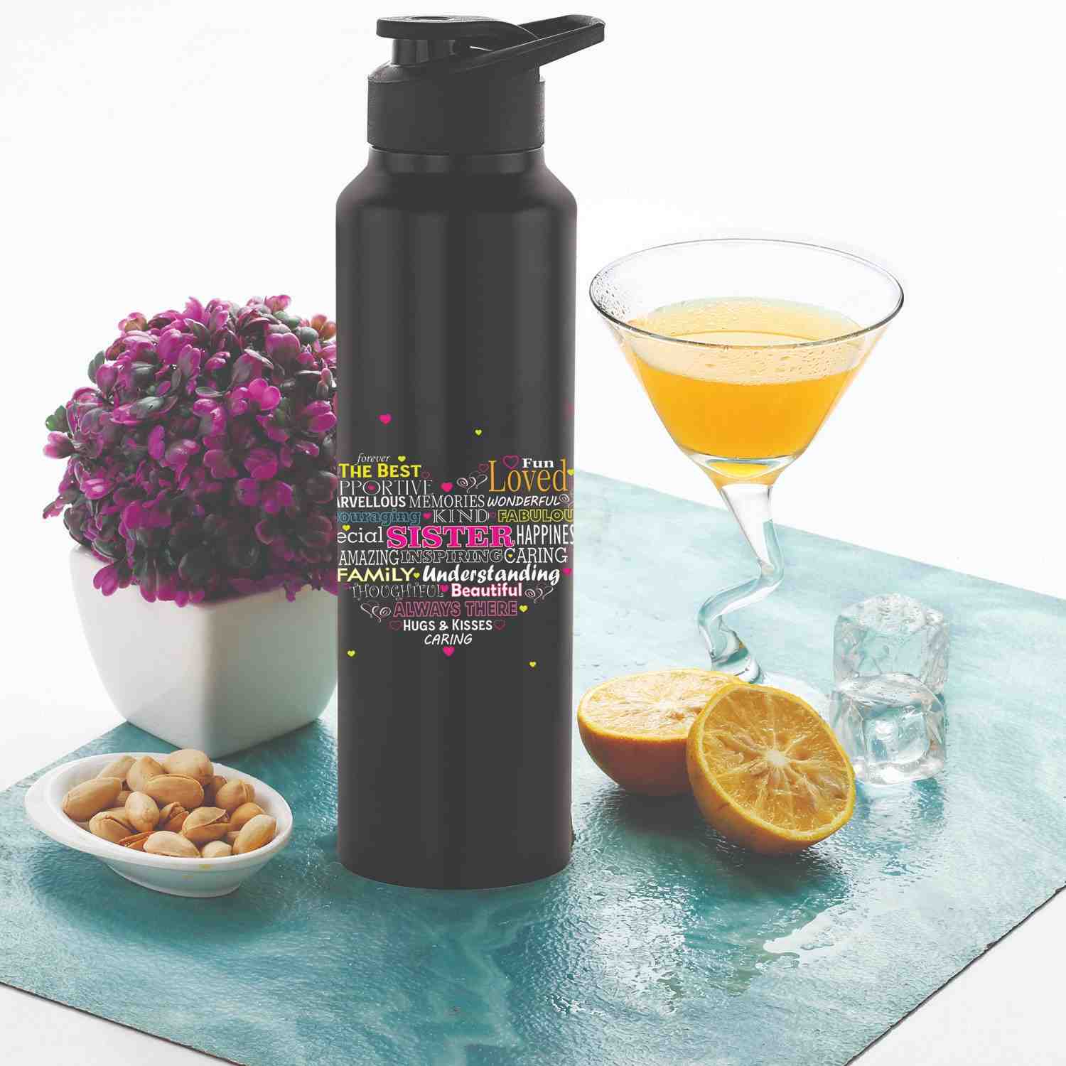 NIRLON Classic Flip UV Printed Single Wall Stainless Steel Sipper Cap Water Bottle 1000ml |Fridge Water Bottle| Office Bottle|Gym Bottle|School Bottle|Treking Bottle|Travel Bottle (Sister Design)