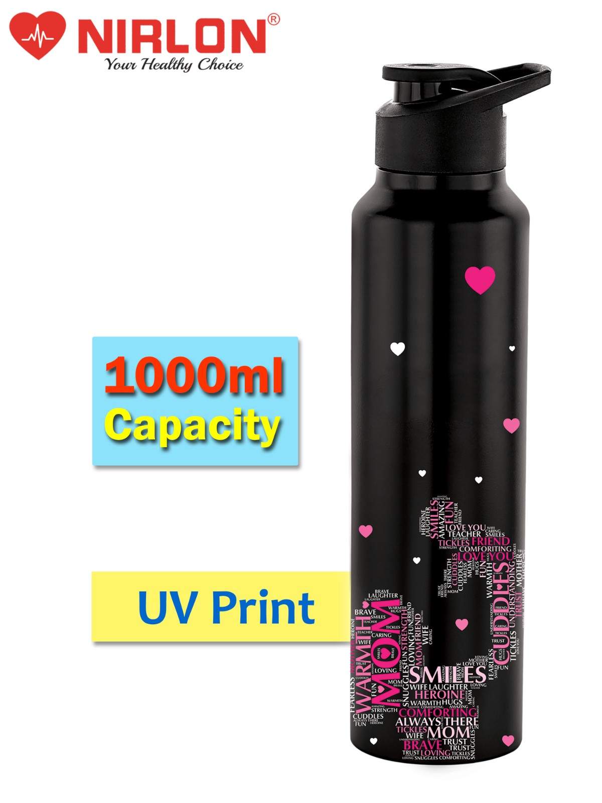 NIRLON Classic Flip UV Printed Single Wall Stainless Steel Sipper Cap Water Bottle 1000ml |Fridge Water Bottle| Office Bottle|Gym Bottle|School Bottle|Treking Bottle|Travel Bottle (Super Mom Design) - Image 9