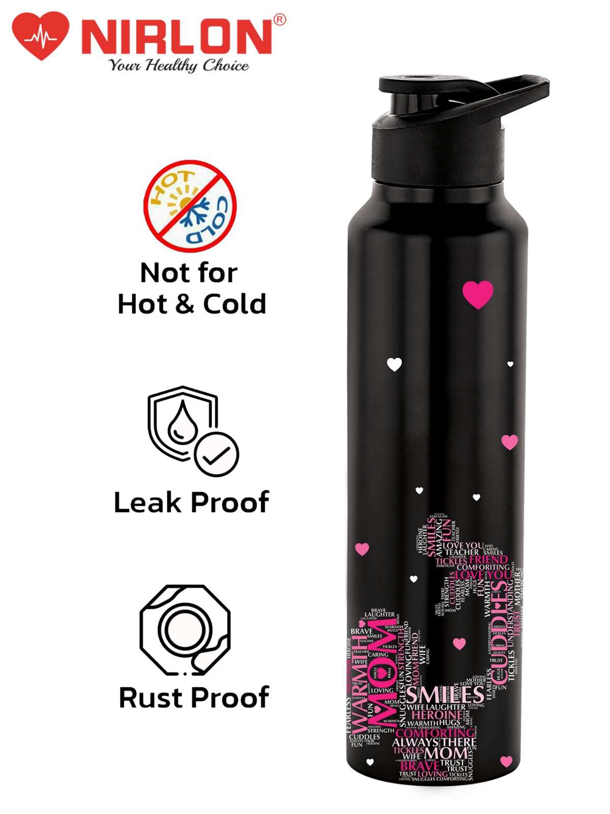 NIRLON Classic Flip UV Printed Single Wall Stainless Steel Sipper Cap Water Bottle 1000ml |Fridge Water Bottle| Office Bottle|Gym Bottle|School Bottle|Treking Bottle|Travel Bottle (Super Mom Design) - Image 7