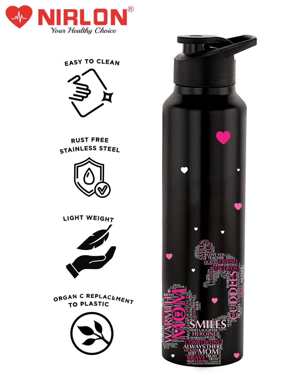 NIRLON Classic Flip UV Printed Single Wall Stainless Steel Sipper Cap Water Bottle 1000ml |Fridge Water Bottle| Office Bottle|Gym Bottle|School Bottle|Treking Bottle|Travel Bottle (Super Mom Design) - Image 6