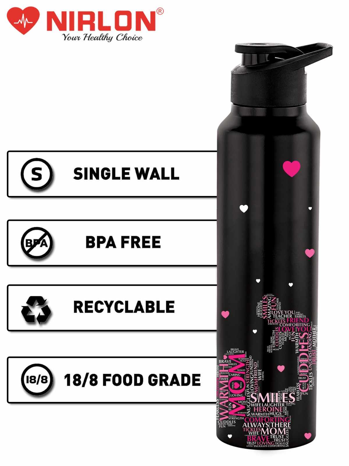 NIRLON Classic Flip UV Printed Single Wall Stainless Steel Sipper Cap Water Bottle 1000ml |Fridge Water Bottle| Office Bottle|Gym Bottle|School Bottle|Treking Bottle|Travel Bottle (Super Mom Design) - Image 5