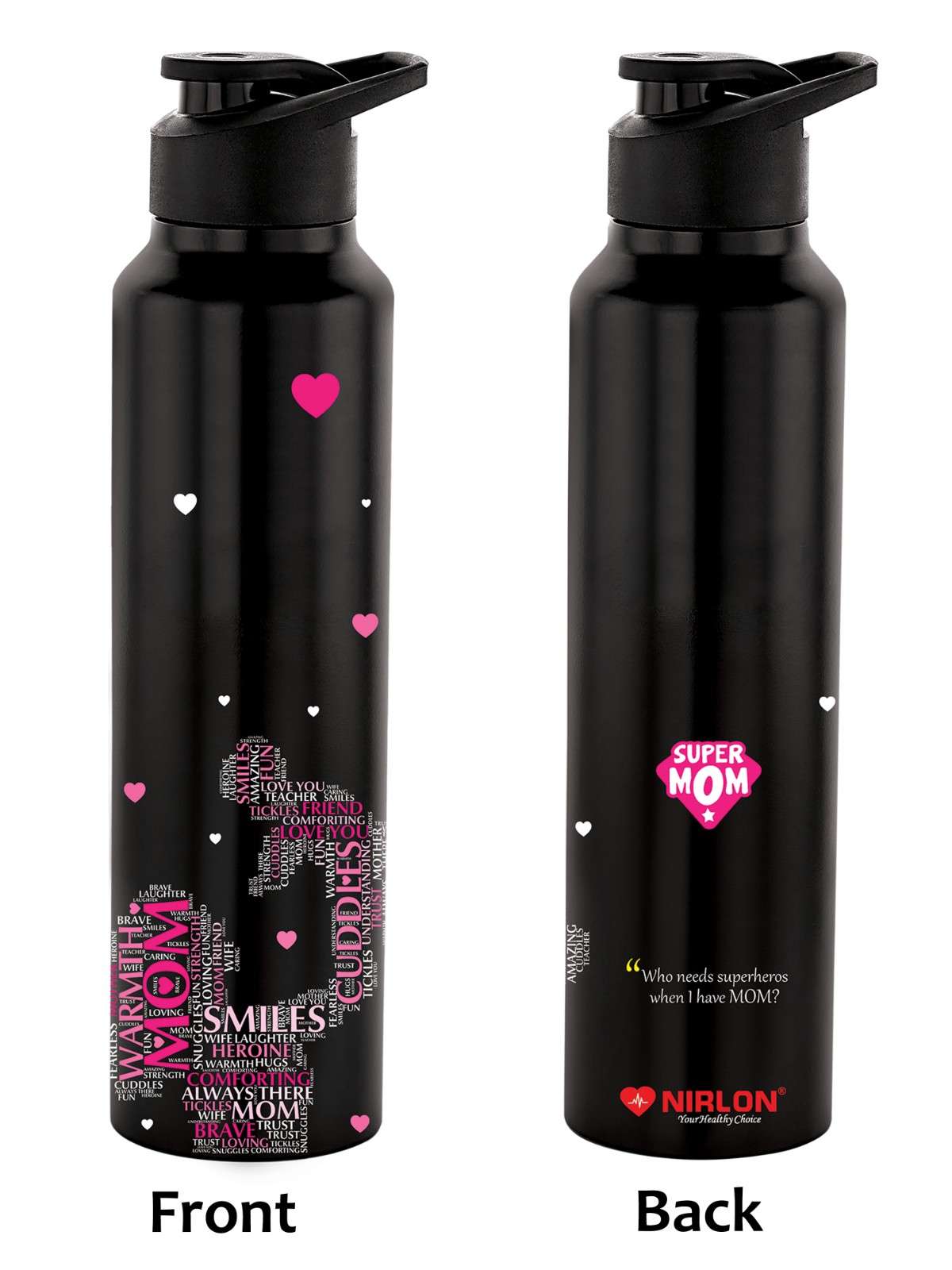 NIRLON Classic Flip UV Printed Single Wall Stainless Steel Sipper Cap Water Bottle 1000ml |Fridge Water Bottle| Office Bottle|Gym Bottle|School Bottle|Treking Bottle|Travel Bottle (Super Mom Design) - Image 3