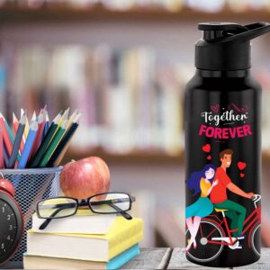 NIRLON Stainless Steel Single Walled Water Bottle 750ml, Water Bottles For Fridge, School,Gym,Home,office,Boys, Girls, Kids, Leak Proof (UV Printed Bottle, Together Forever, Sipper Cap)