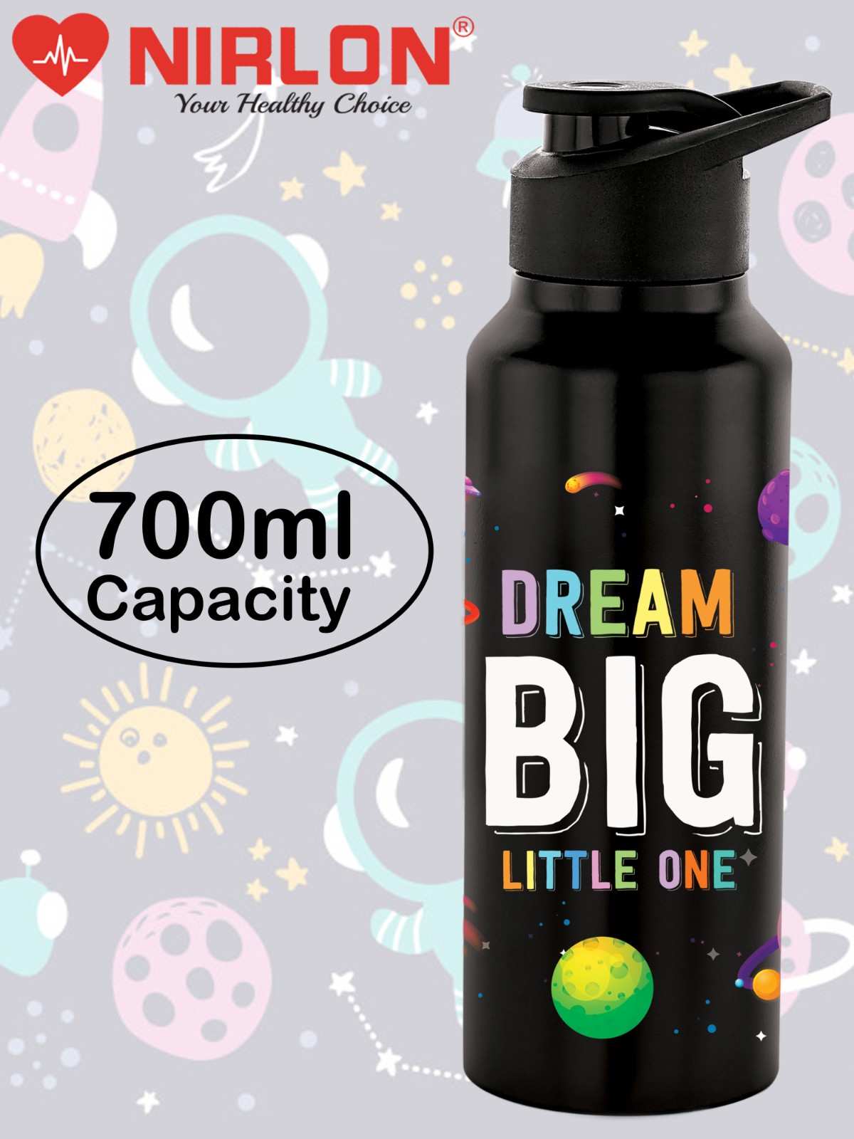 NIRLON Stainless Steel Single Walled Water Bottle 750ml, Water Bottles For Fridge, School,Gym,Home,office,Boys, Girls, Kids, Leak Proof (UV Printed Bottle, Dream Big, Sipper Cap) - Image 5