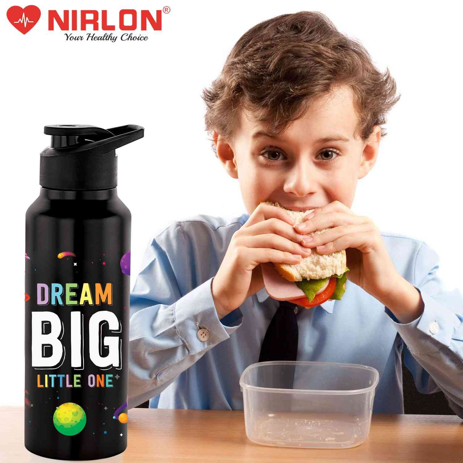 NIRLON Stainless Steel Single Walled Water Bottle 750ml, Water Bottles For Fridge, School,Gym,Home,office,Boys, Girls, Kids, Leak Proof (UV Printed Bottle, Dream Big, Sipper Cap) - Image 2