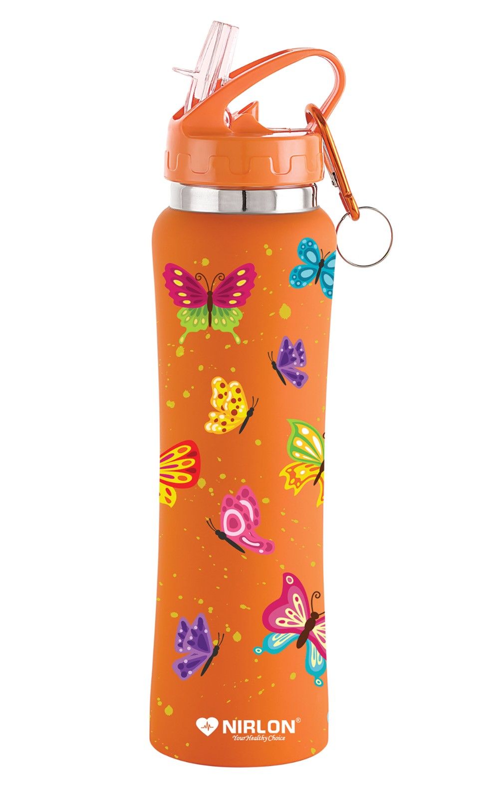 NIRLON Flip Bot Stainless Steel Rubber Finish Water Bottle with Straw Lid For Fridge, School,Gym,Home,office,Boys, Girls, Kids, Leak Proof(UV Printed Bottle|Butterflies|SIPPER CAP) - Image 6