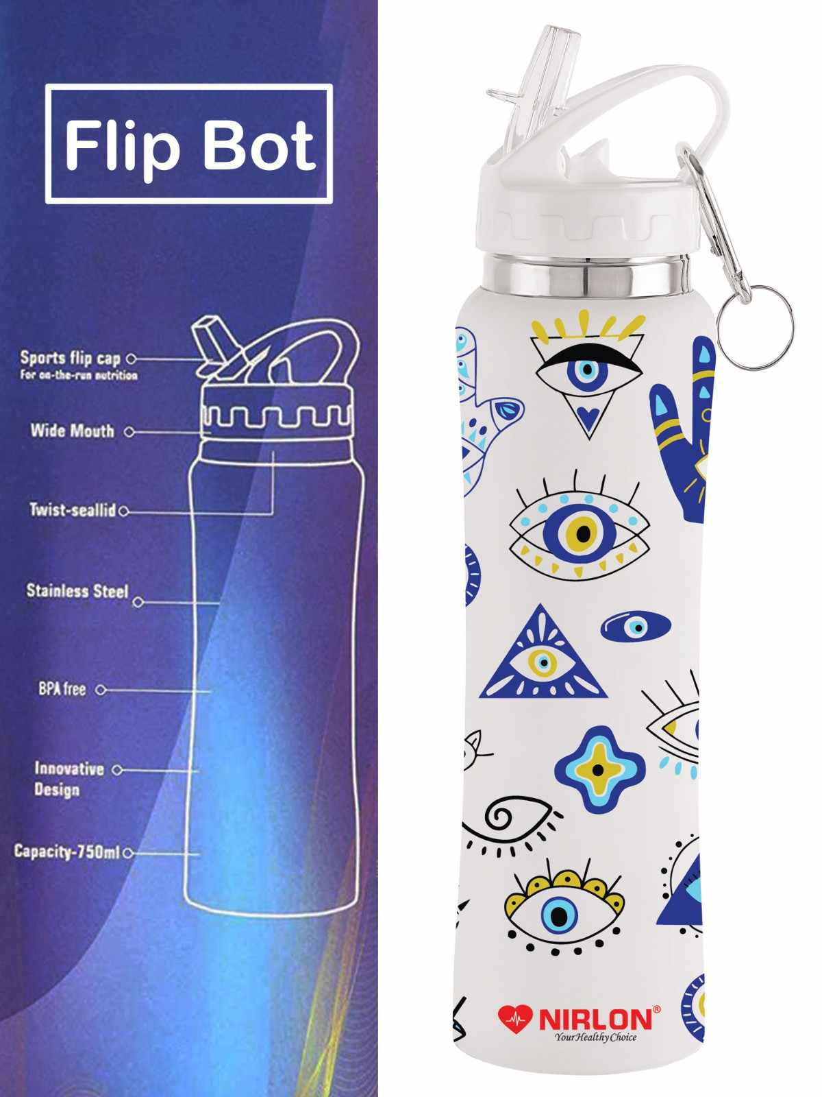 NIRLON Flip Bot Stainless Steel Rubber Finish Water Bottle with Straw Lid For Fridge, School,Gym,Home,office,Boys, Girls, Kids, Leak Proof(UV Printed Bottle|Hip Hop|SIPPER CAP) - Image 7