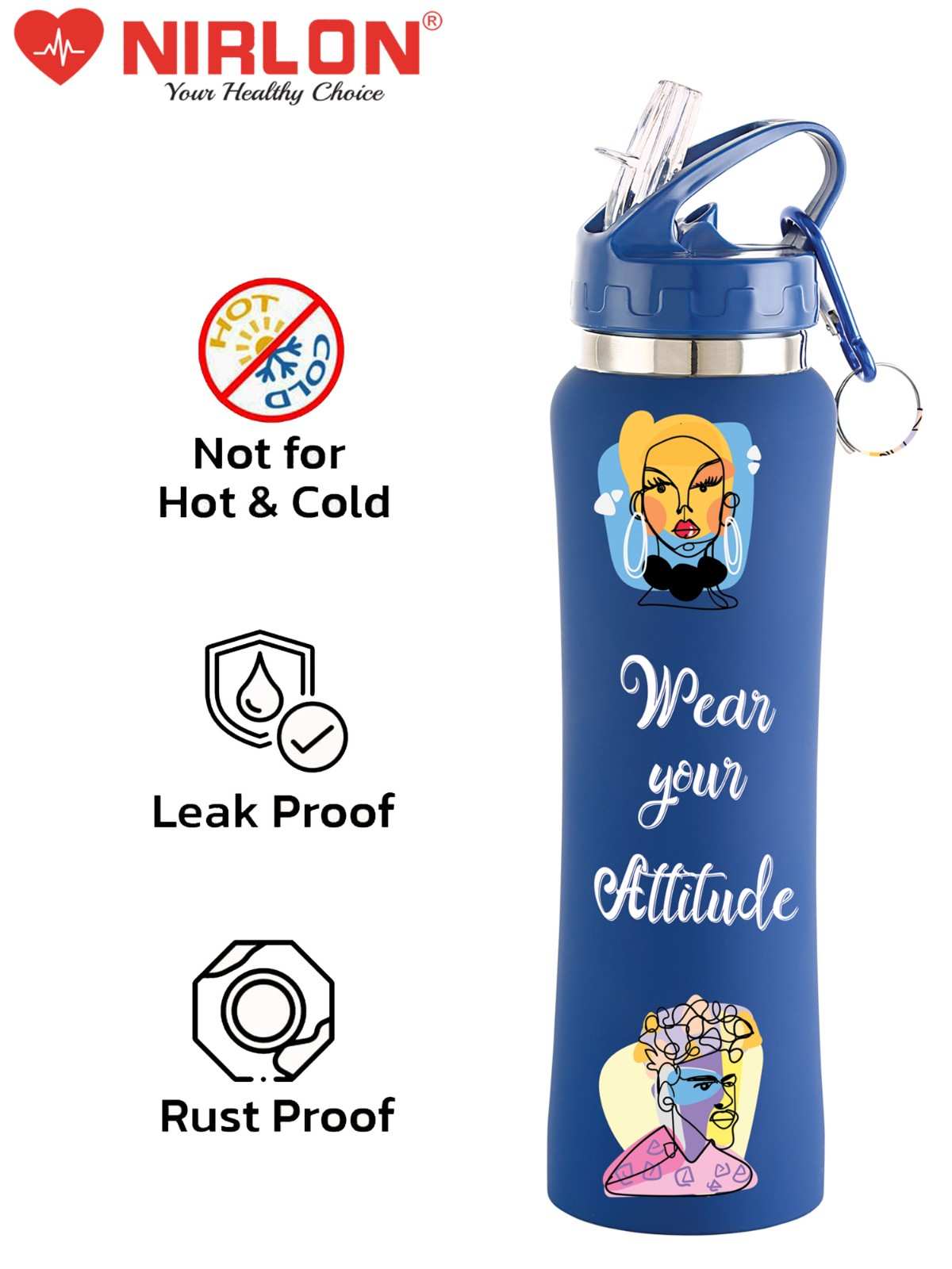 NIRLON Flip Bot Stainless Steel Rubber Finish Water Bottle with Straw Lid For Fridge, School,Gym,Home,office,Boys, Girls, Kids, Leak Proof(UV Printed Bottle|Wear Your Attitude|SIPPER CAP) - Image 6