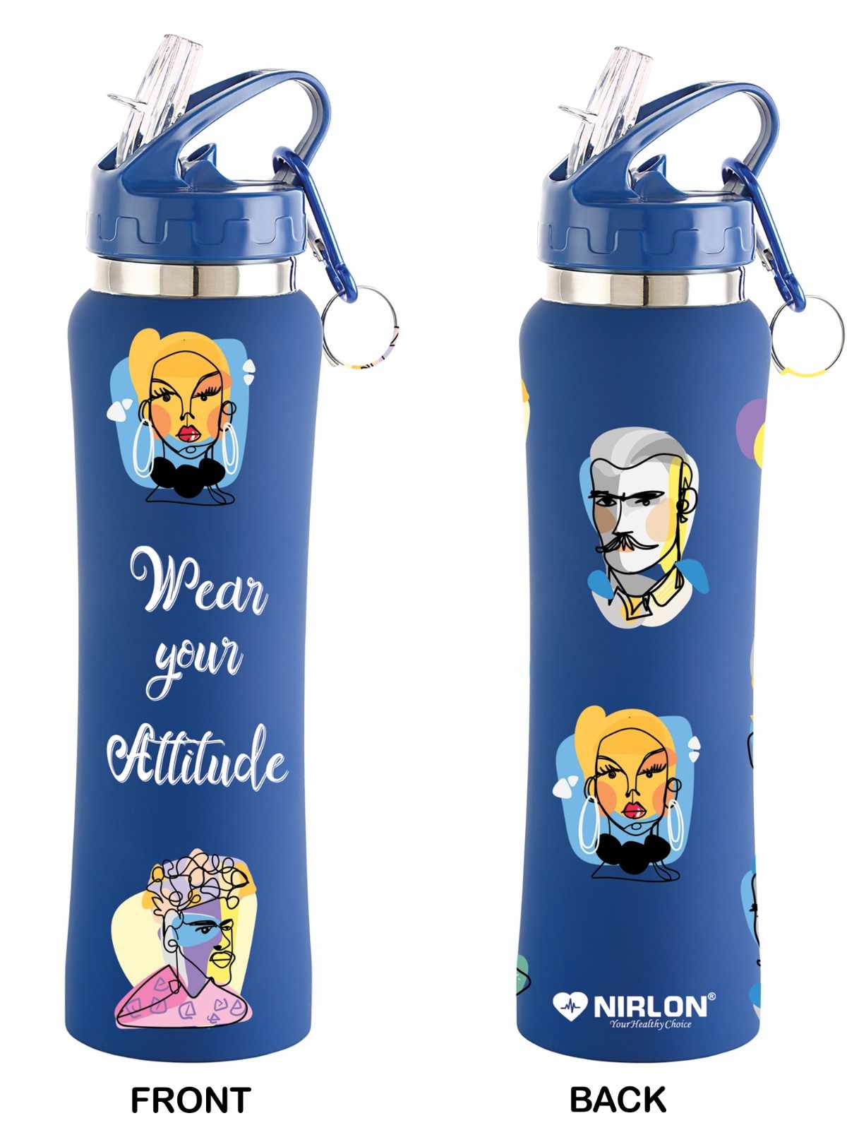 NIRLON Flip Bot Stainless Steel Rubber Finish Water Bottle with Straw Lid For Fridge, School,Gym,Home,office,Boys, Girls, Kids, Leak Proof(UV Printed Bottle|Wear Your Attitude|SIPPER CAP) - Image 3