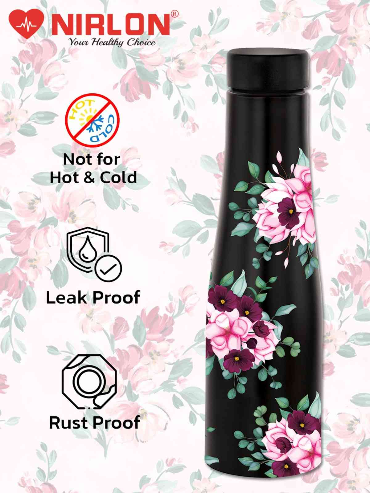 NIRLON Tall Bell Single Wall Stainless Steel Water Bottle 1000ml, Water Bottles For Fridge, School,Gym,Home,office,Boys, Girls, Kids, Leak Proof (UV Printed Bottle|Bloom) - Image 5