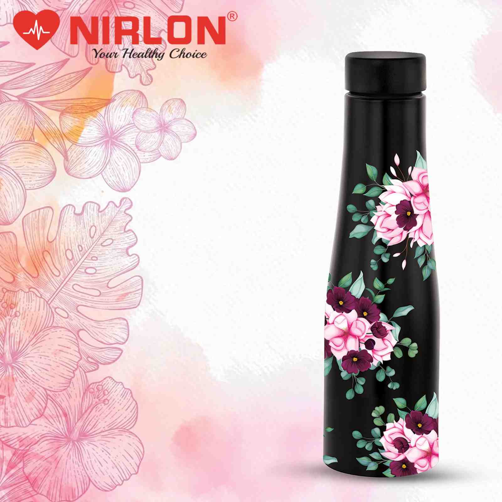 NIRLON Tall Bell Single Wall Stainless Steel Water Bottle 1000ml, Water Bottles For Fridge, School,Gym,Home,office,Boys, Girls, Kids, Leak Proof (UV Printed Bottle|Bloom)