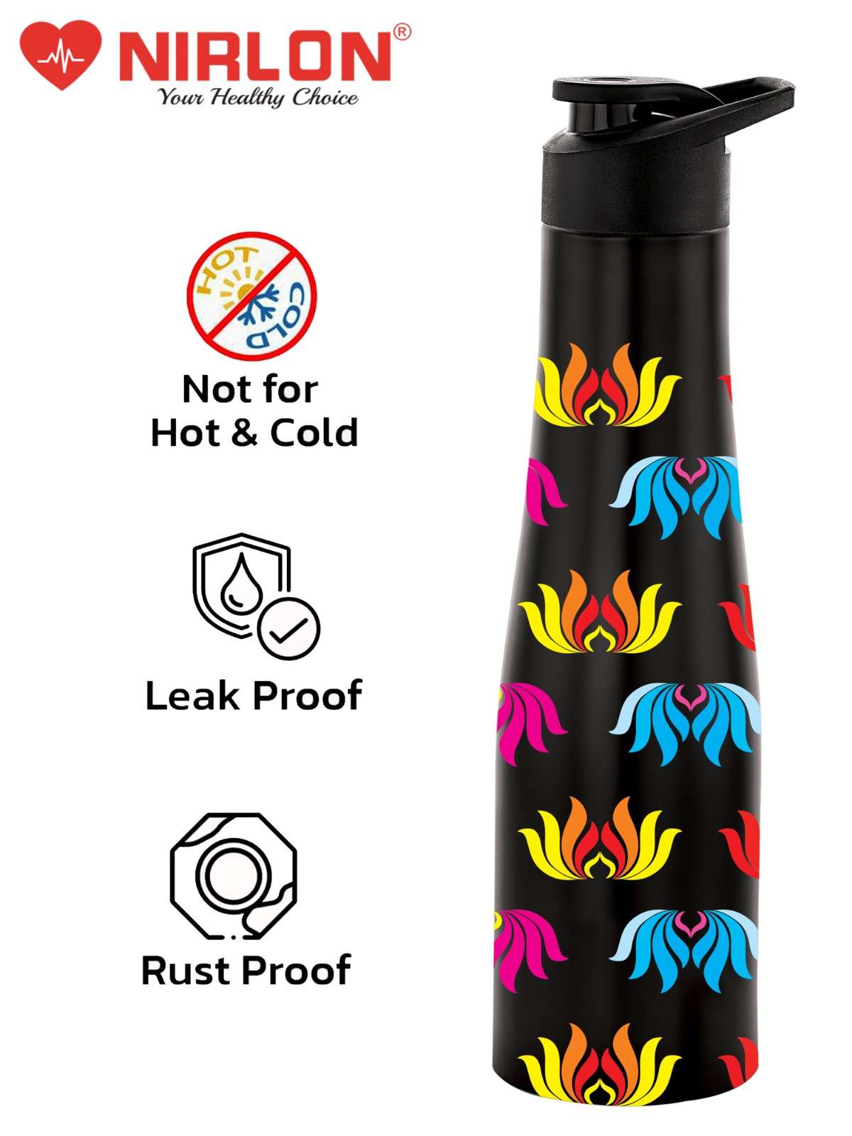 NIRLON Tall Bell Single Wall Stainless Steel Water Bottle 1000ml, Water Bottles For Fridge, School,Gym,Home,office,Boys, Girls, Kids, Leak Proof (UV Printed Bottle|Lotus) - Image 6