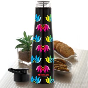 NIRLON Tall Bell Single Wall Stainless Steel Water Bottle 1000ml, Water Bottles For Fridge, School,Gym,Home,office,Boys, Girls, Kids, Leak Proof (UV Printed Bottle|Lotus)