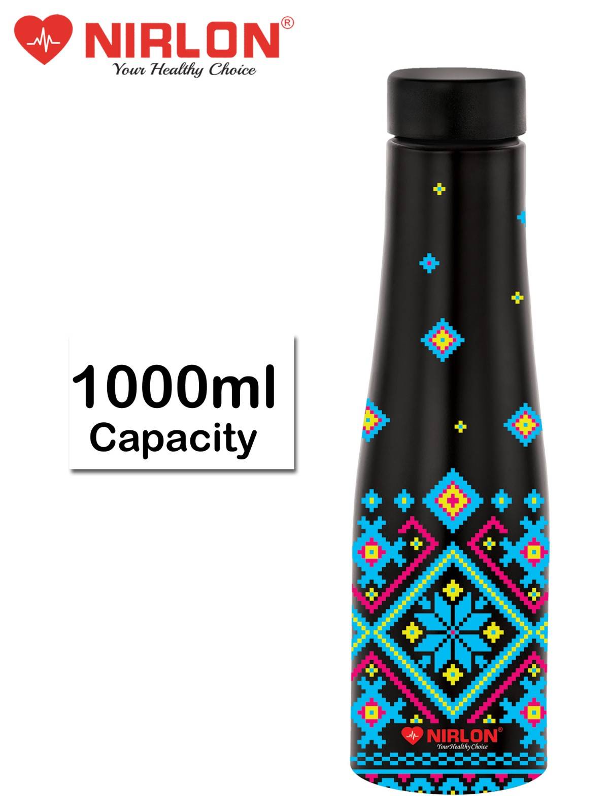 NIRLON Tall Bell Single Wall Stainless Steel Water Bottle 1000ml, Water Bottles For Fridge, School,Gym,Home,office,Boys, Girls, Kids, Leak Proof (UV Printed Bottle|Patola) - Image 6