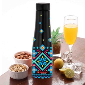NIRLON Tall Bell Single Wall Stainless Steel Water Bottle 1000ml, Water Bottles For Fridge, School,Gym,Home,office,Boys, Girls, Kids, Leak Proof (UV Printed Bottle|Patola)