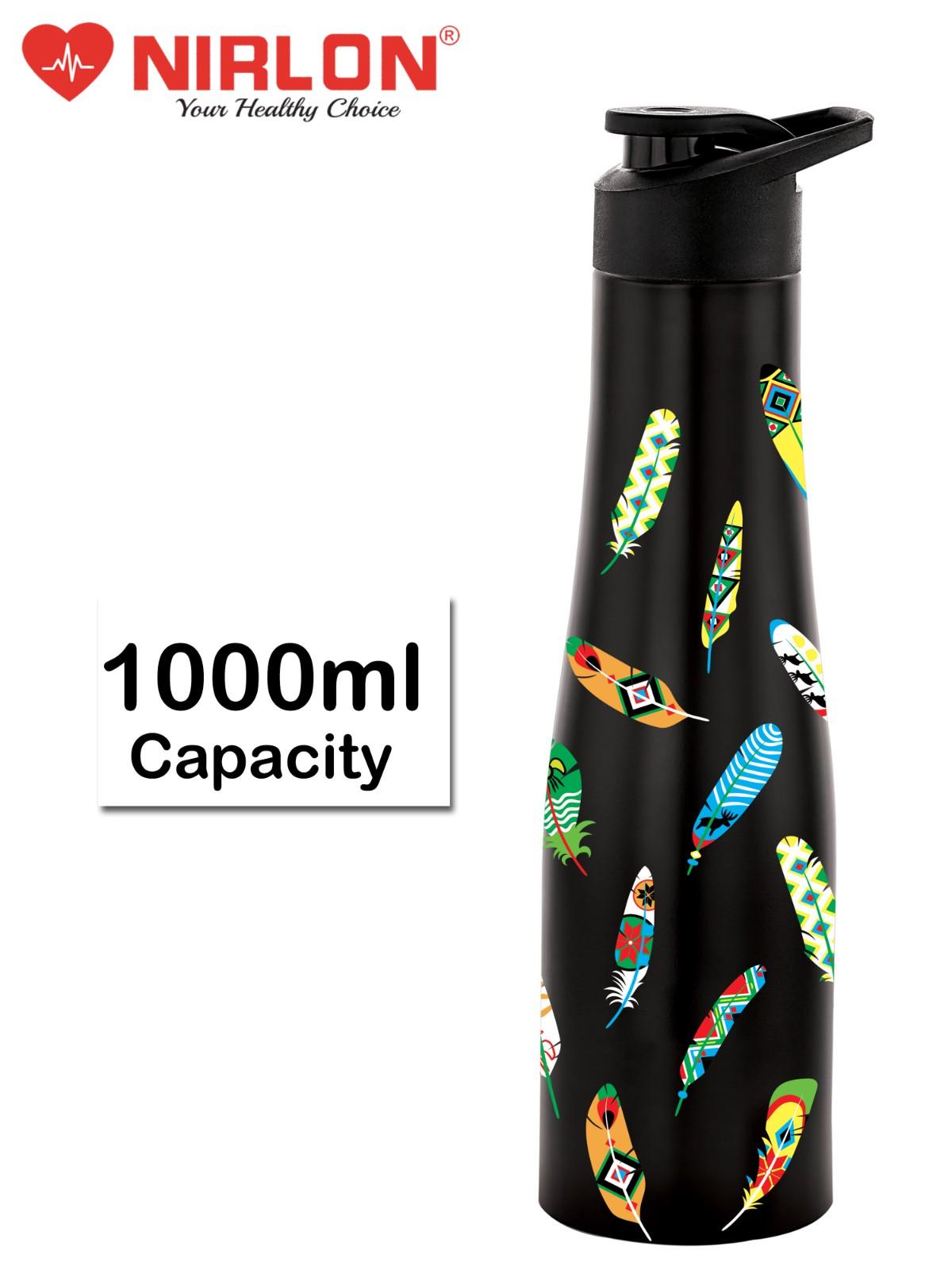 NIRLON Tall Bell Single Wall Stainless Steel Water Bottle 1000ml, Water Bottles For Fridge, School,Gym,Home,office,Boys, Girls, Kids, Leak Proof (UV Printed Bottle|Quill) - Image 7