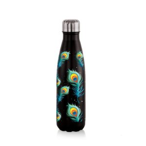 NIRLON Cola Black Mor Pankh Stainless Steel Double Wall Vaccum Insulated Bottle/Leak Proof/Insulated Hot & Cold Water Bottle/Office, Gym, Travel Bottle, 500ml