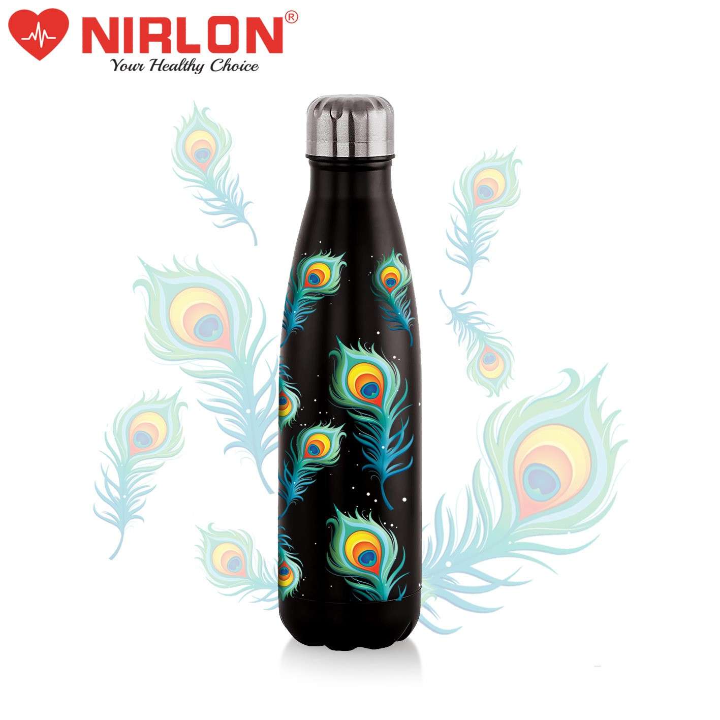 NIRLON Cola Black Mor Pankh Stainless Steel Double Wall Vaccum Insulated Bottle/Leak Proof/Insulated Hot & Cold Water Bottle/Office, Gym, Travel Bottle, 500ml - Image 4