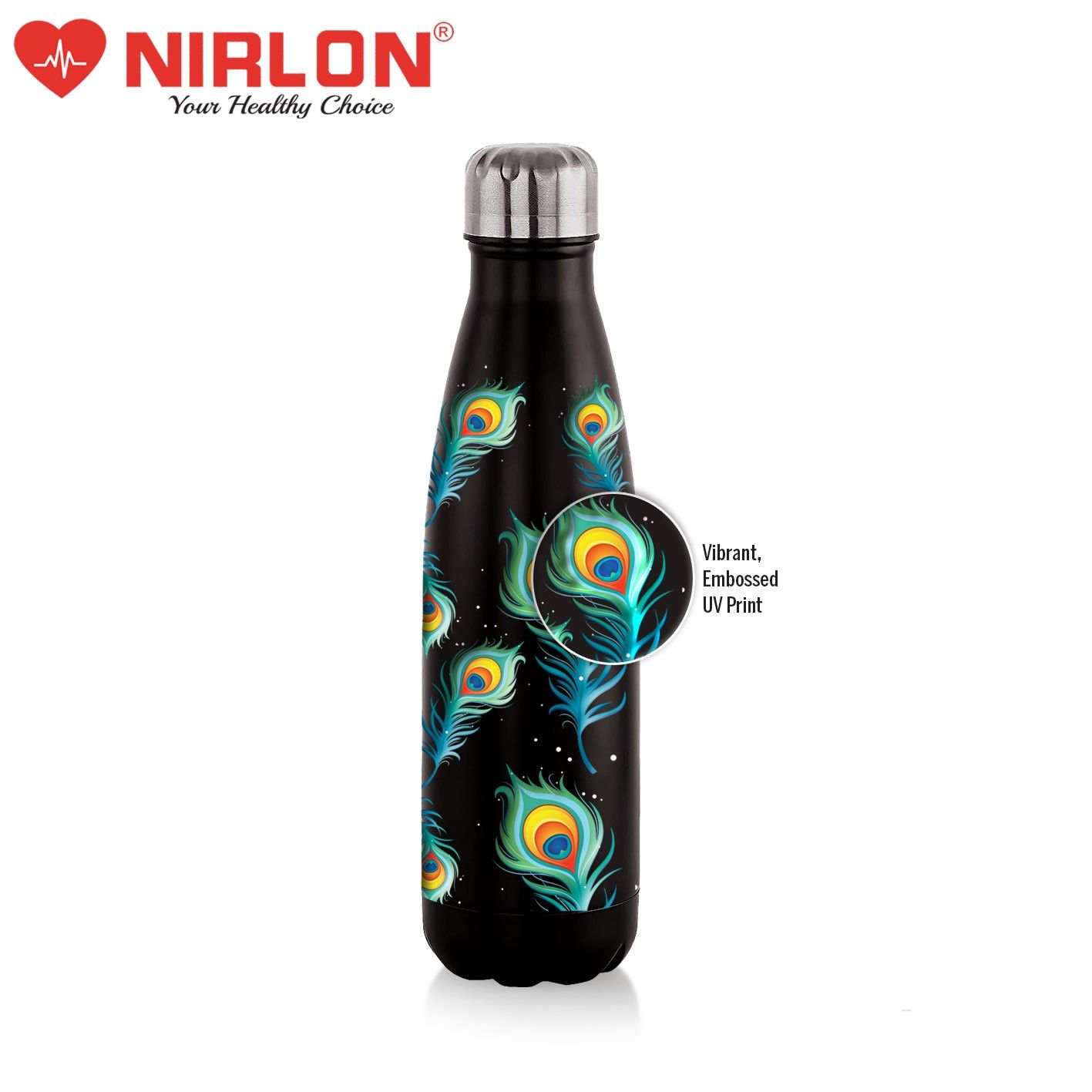 NIRLON Cola Black Mor Pankh Stainless Steel Double Wall Vaccum Insulated Bottle/Leak Proof/Insulated Hot & Cold Water Bottle/Office, Gym, Travel Bottle, 500ml - Image 5