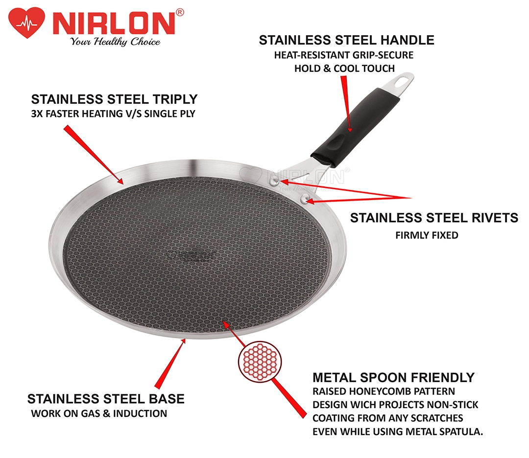 NIRLON Triply Honeycomb Flat Tawa 29cm - Image 3
